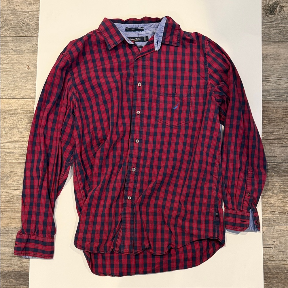 Nautica Red and Blue Plaid Casual Shirt